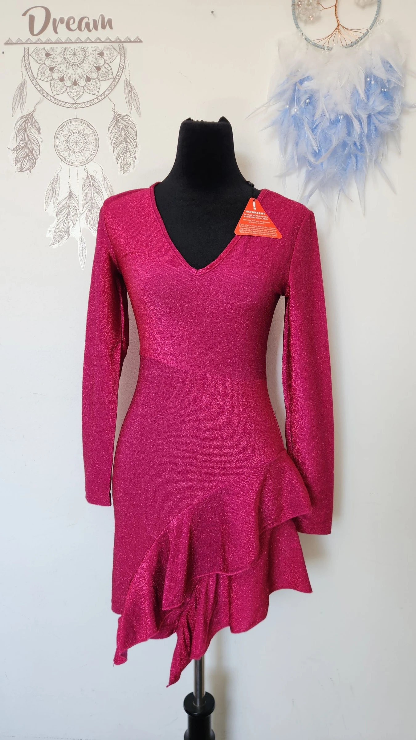 Fuchsia glitterende avondjurk met V-hals ●Maat S●🌸 Nieuw – photo 2